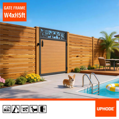Uphode 4x5FT(46.8" x 59") 201 Stainless Steel Fence Gate Kit Heavy Duty, Anti Sag Metal Fence Gate Frame Kit with Aluminum Board, Morden Garden Gate Hardware Kit Outdoor (Left/Right Free-Installation)