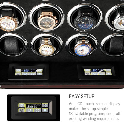12 Watch Winder for Automatic Watches with LED Light and LCD Touchscreen Control (White)