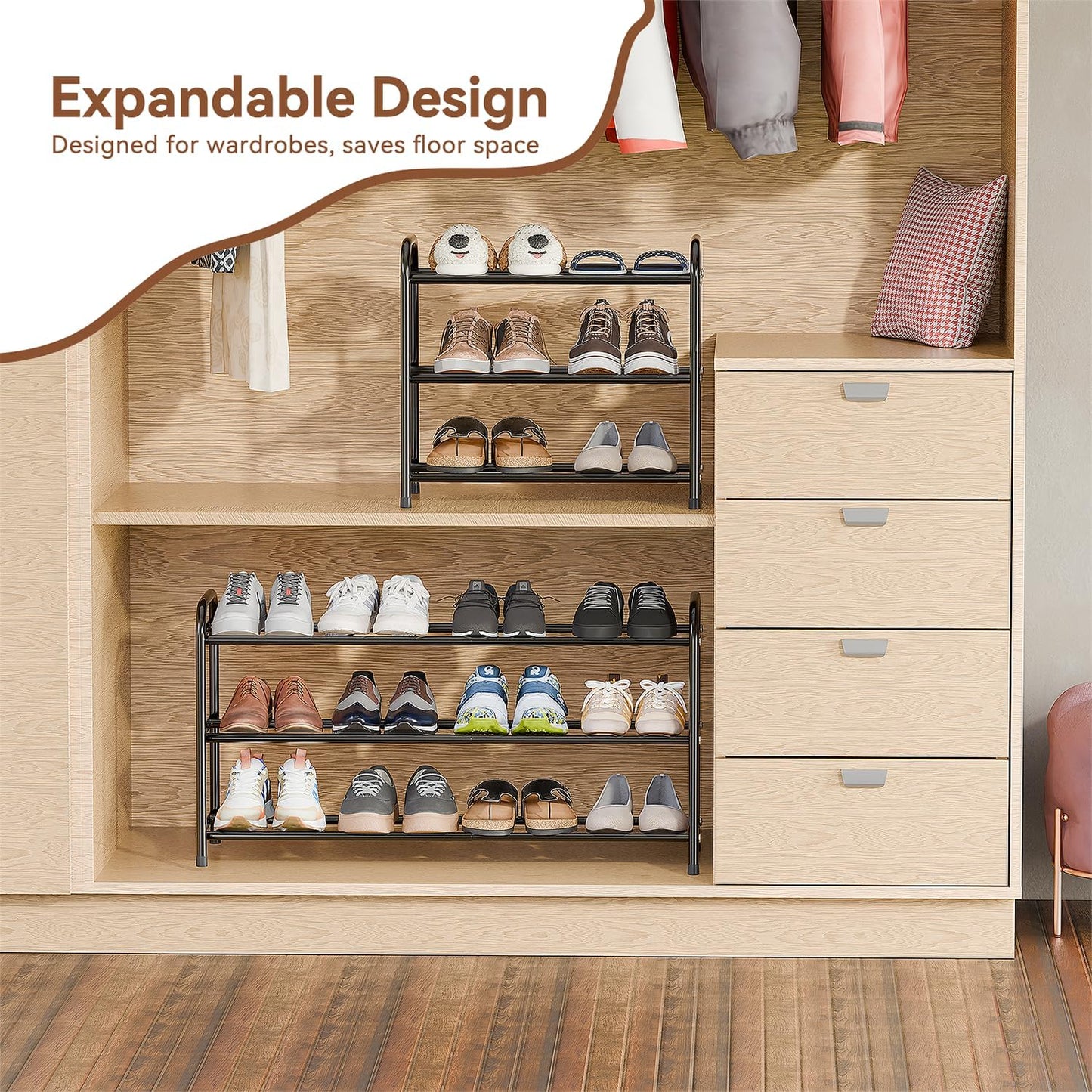 3 16 SUFAUY Tier Expandable Metal Shoe Rack Organizer for Pairs Shoes, Black