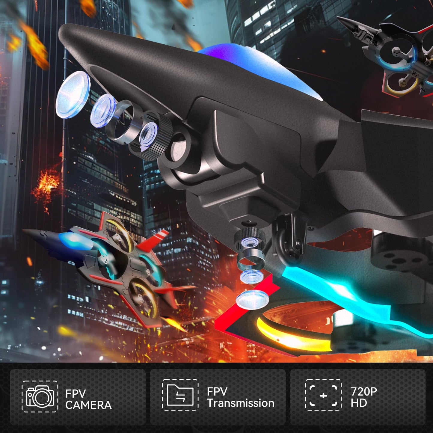 BEZGAR Brushless RC Plane with Camera | 2.4GHZ Remote Control Airplane, 6-axis Gyro Drones for Kids, RC Helicopter, 360°Flip Jet Fighter for Beginners with LED Navigation Lights