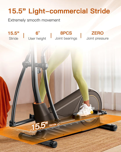 Niceday Elliptical Exercise Machine, Elliptical Machine for Home, Magnetic Elliptical Trainer with 15.5IN Stride, 16 Resistance Levels, 400LBS Loading Capacity Brown