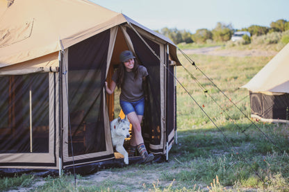 WHITEDUCK Altimus Canvas Tent with Stove Jack, Waterproof, 4 Season Luxury Camping and Glamping Tent Outdoor (Sandstone Beige, Water Repellent, 14')
