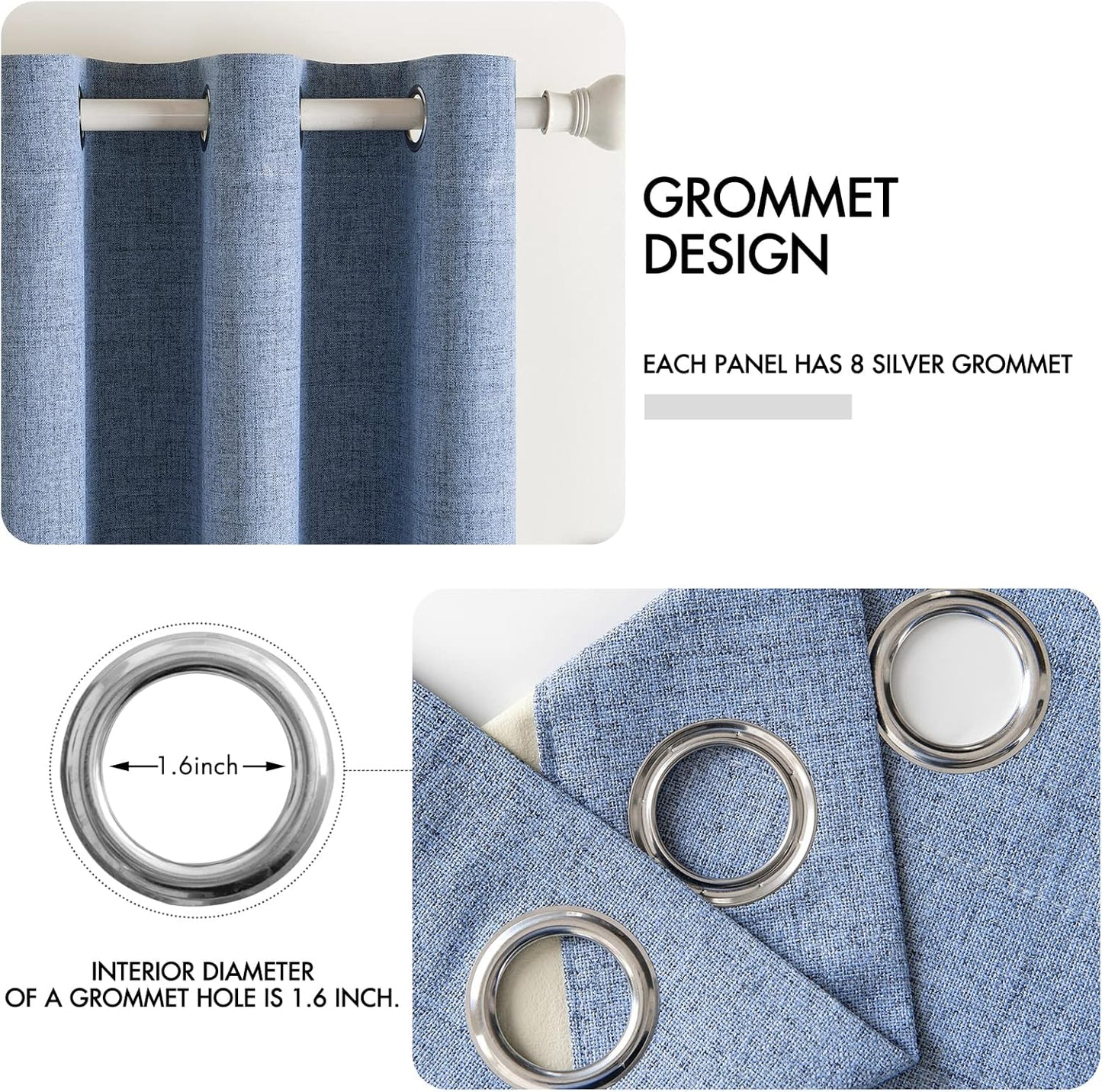 MIULEE Blackout Curtains - 100% Thermal Insulated Linen Texture - Stone Blue | 52x63 Inch (2 Panels)