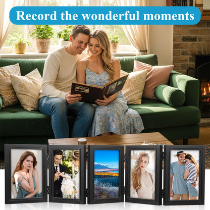 KongTiva 2 Sets 4x6in 5 Folding Accordion Picture Frame, Foldable Hinged Collage Photo Frames Acrylic Tabletop Display for Father's Day Birthday Anniversary