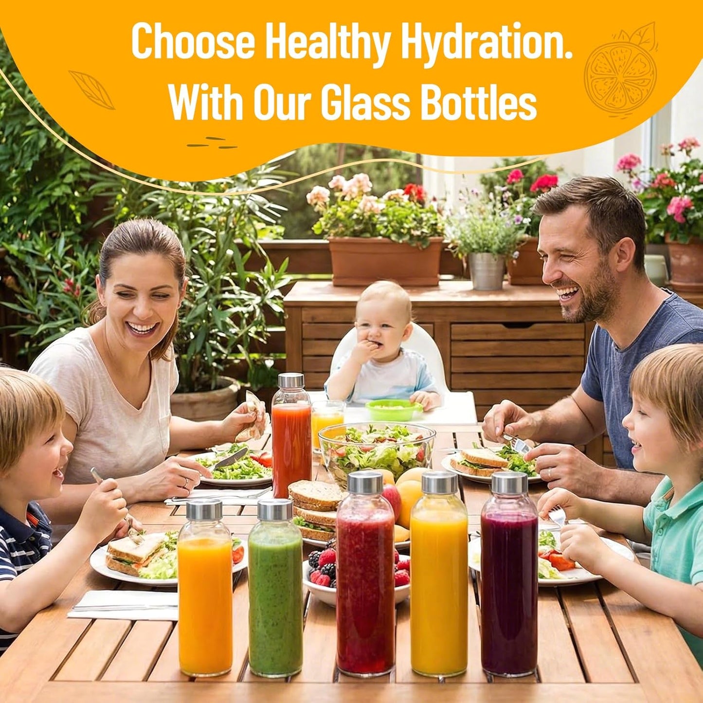 18 oz, 100% Set 3 Luxfuel Clear Glass Bottles with Lids Reusable Glass Water Bottles with Stainless Steel Cap