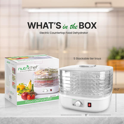 Nutrichef Food Dehydrator Machine, Dehydrates Beef Jerky, Meat, Food, Fruit, Vegetables & Dog Treats, 5 Trays