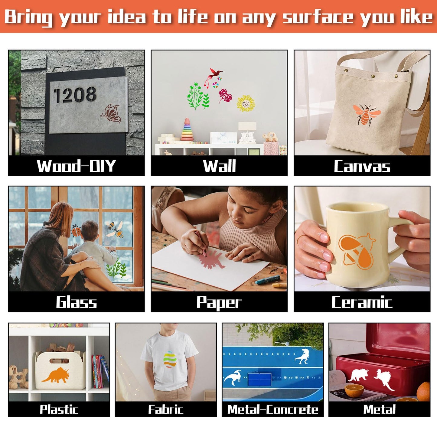 80PCS 3 Inch Plastic Small Craft Stencils - Reusable Rock & Home Decor Painting Stencils
