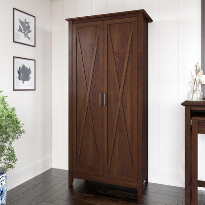 Bush Home Key West Tall Storage Cabinet with Doors in Bing Cherry