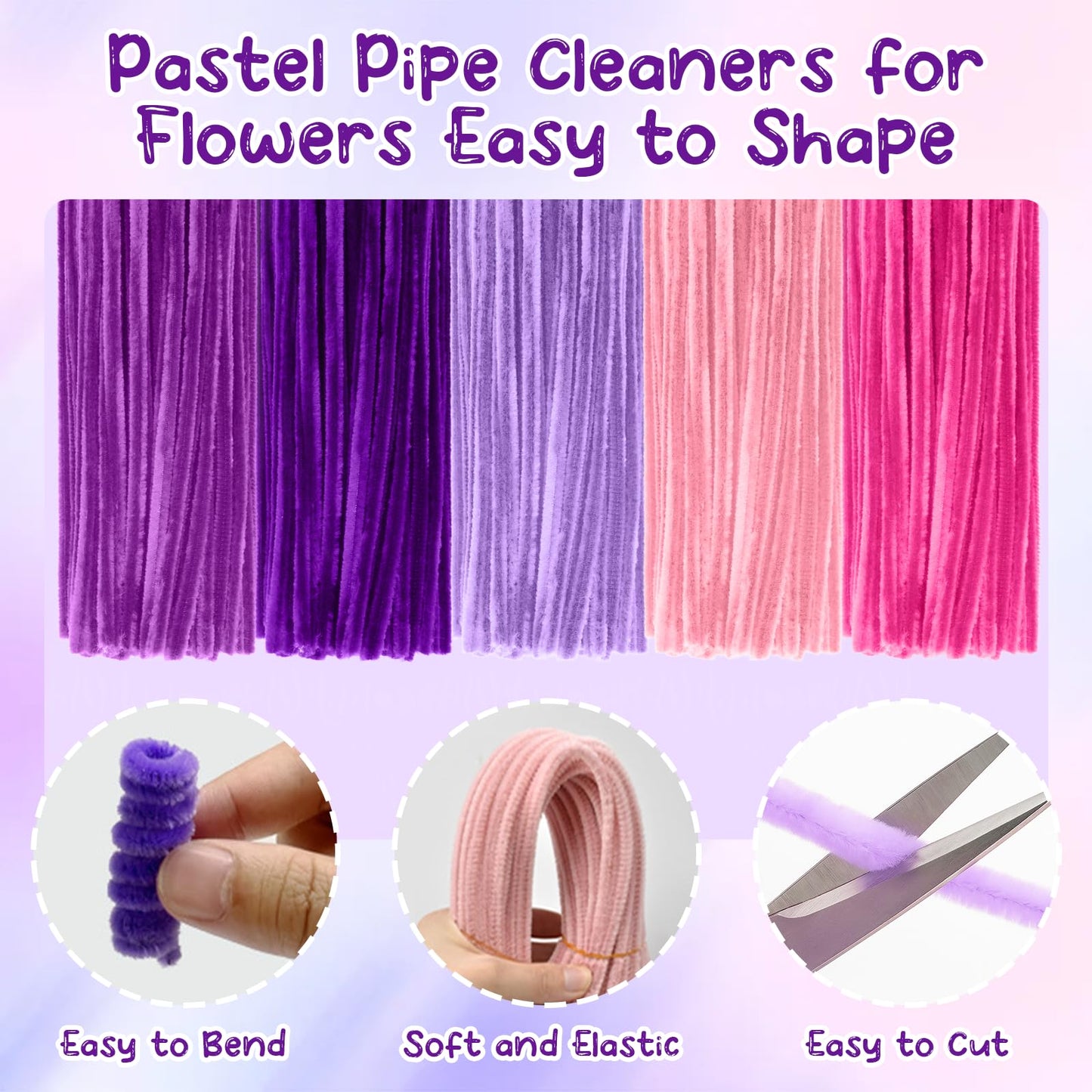 500 Pcs Pipe Cleaners for Crafting - 5 Color Chenille Stems Fuzzy Sticks, Kids DIY Arts & Crafts Supplies, with Bonus Flower Stems & Gardening Tape