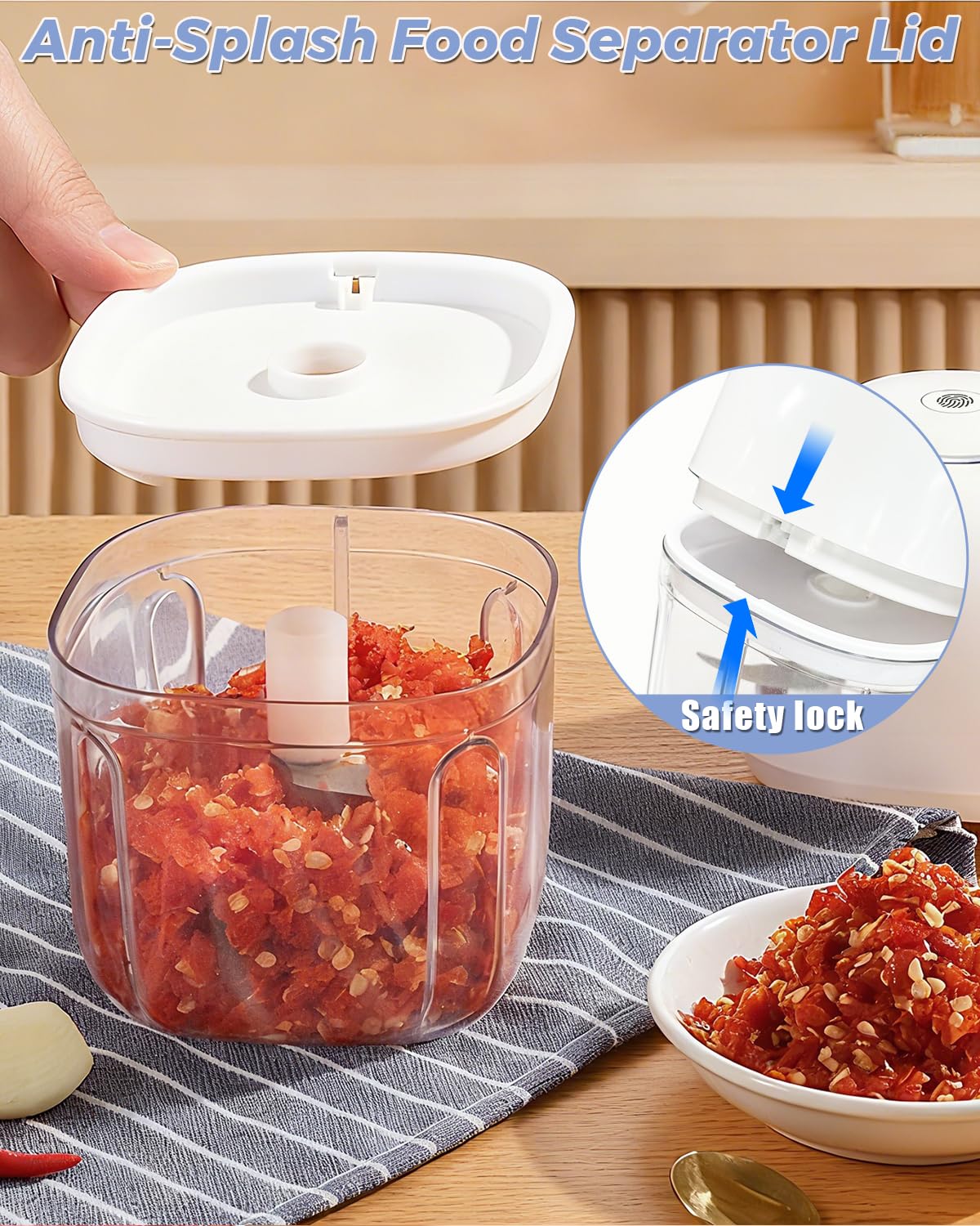 Joyzan Electric Garlic Chopper, 350ML Mini Portable Food Processor Veggie Grinder Small Onion Mincer Cordless Blender Masher USB Rechargeable Cutter 6 Blades Chili Fruit Vegetable Ginger Nuts Spices