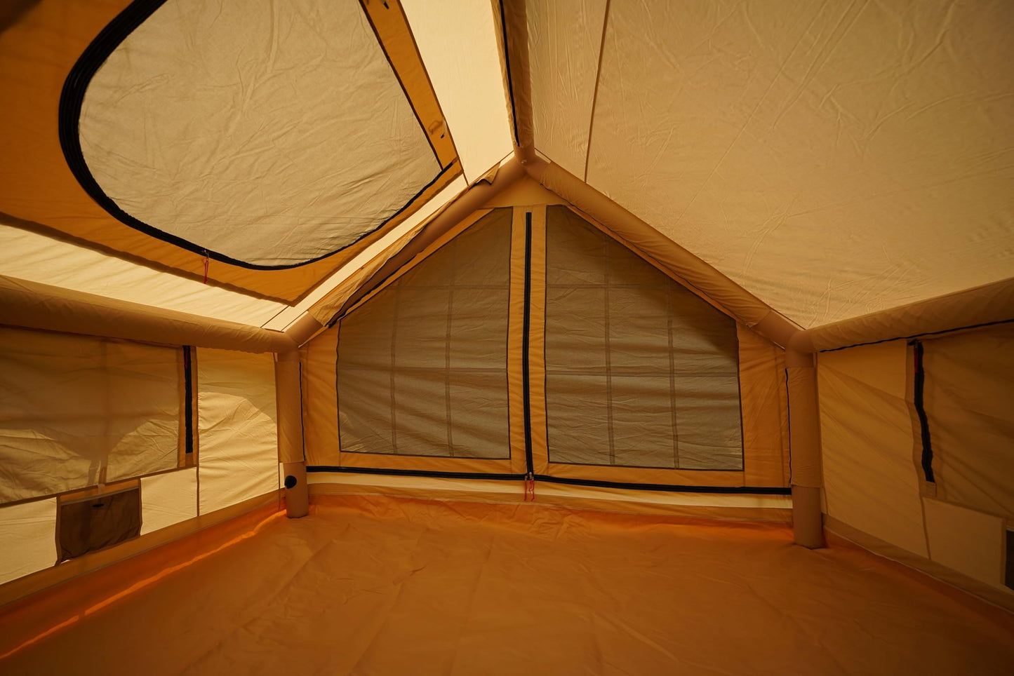 RBM Outdoors Panda Air Medium Inflatable Canvas Camping Tent for 2–4 People – Air Beam Tent with Stove Jack, Fast Setup, Hand Pump Included, Beige, Set