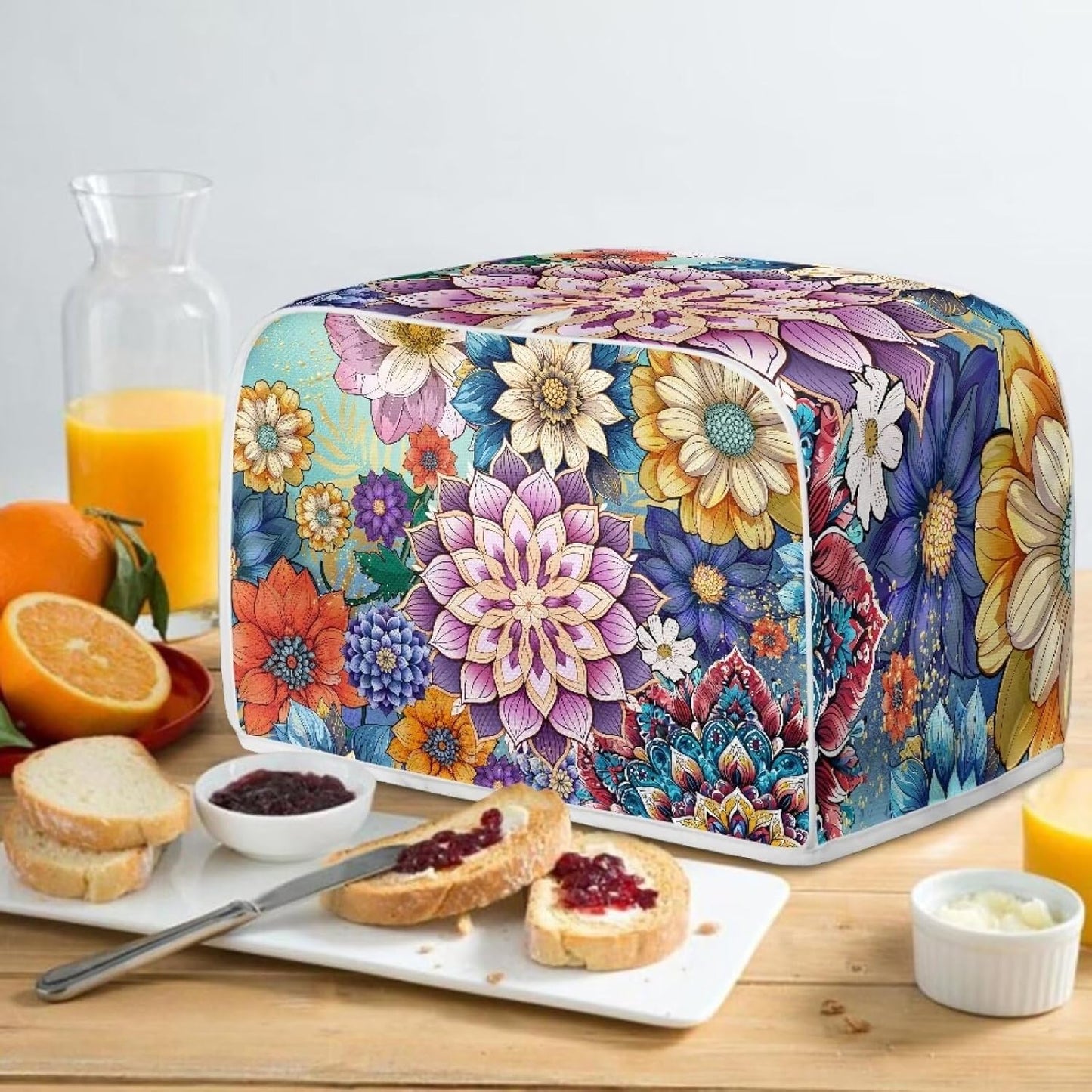 Toaster Covers for Most Standard 2 Slice Toasters, Kitchen Appliance Dust Cover with Mandala Flower Design