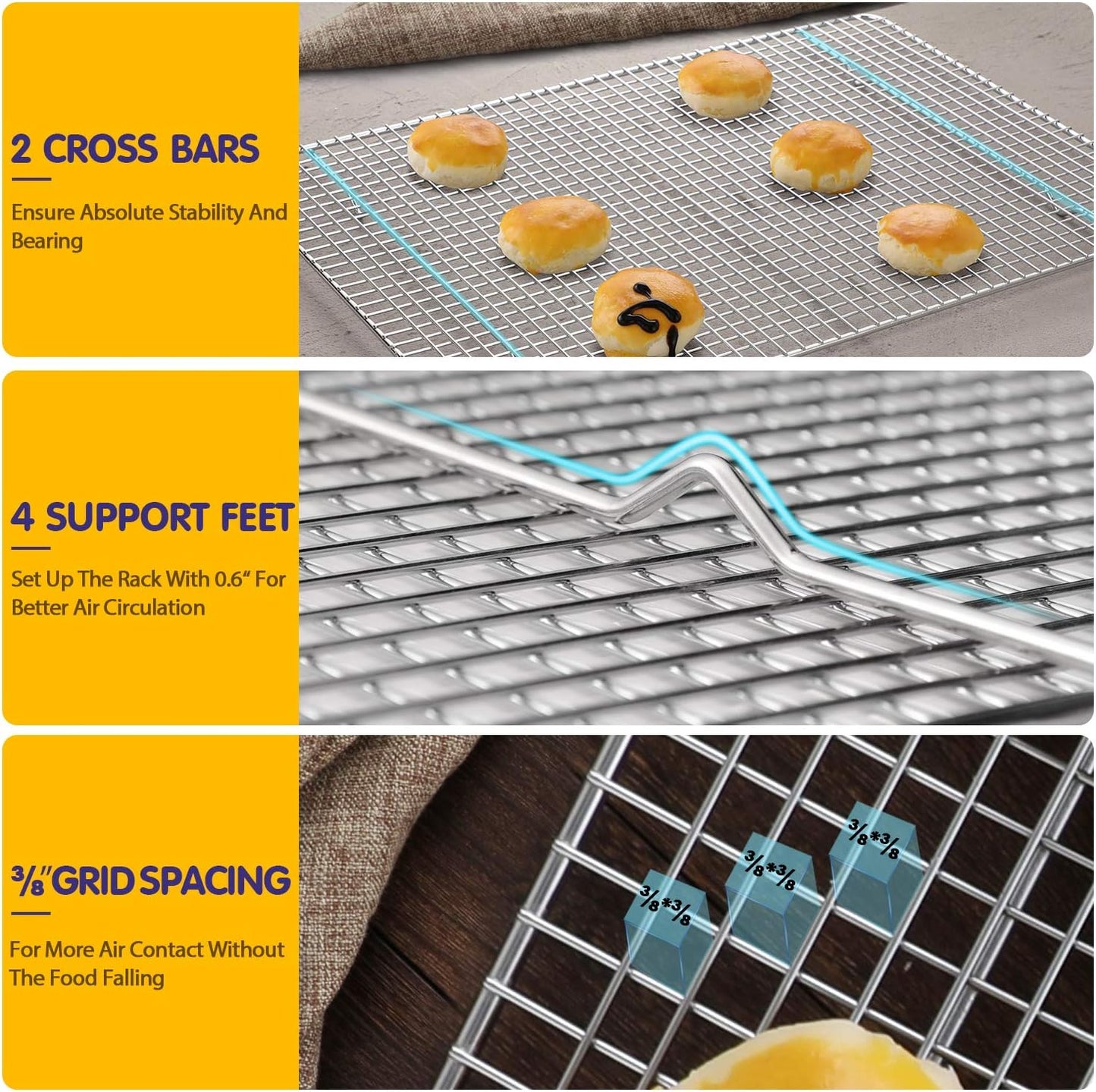 Hiware 2-Pack Cooling Racks for Baking, 10" x 15", Stainless Steel Wire Cookie Rack Fits Jelly Roll Sheet Pan