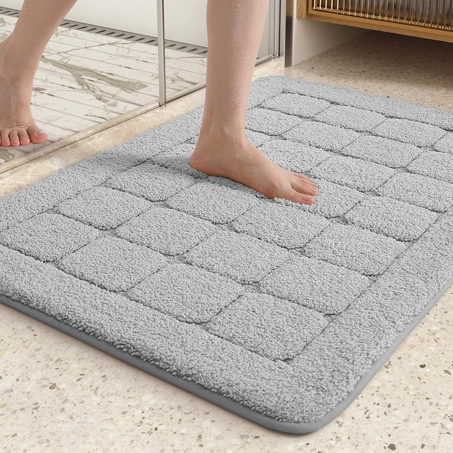 Color&Geometry Gray Bathroom Rugs, Non Slip Washable 17"x30" Luxury Absorbent Bath Mats for Bathroom