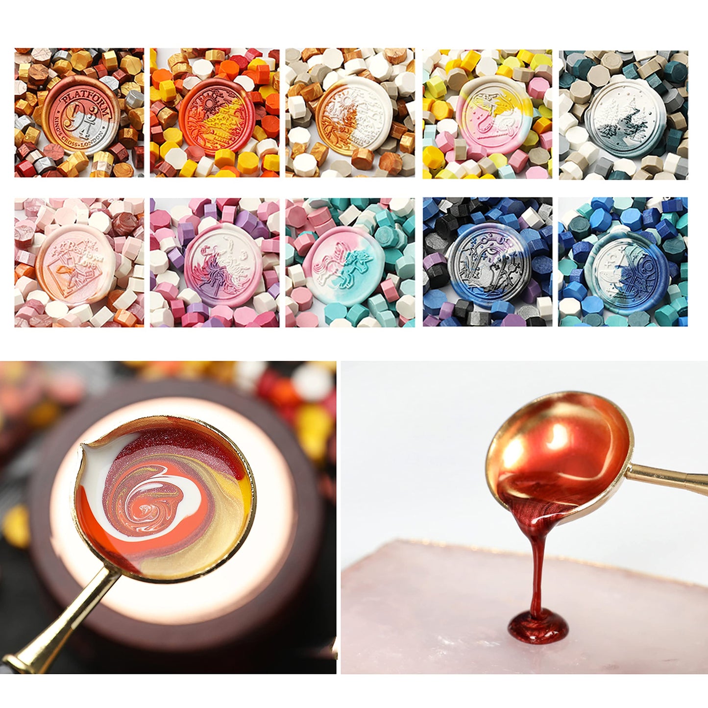 Sealing Wax Beads, 10pack Unique Color Combination- Mixed Color (Approx.1000pcs)- for Wax Seal Stamps, Letter Sealing & Wedding Invitations - Try The Color Suit