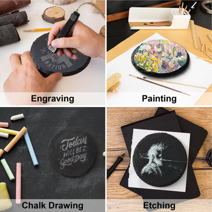 24 PCS Slate Coasters Set, 4 Inch Black Round Stone Drink Coasters Bulk, Laser Engraving Blanks with Anti-Scratch Bottom for Coffee Bar Home Kitchen Decor, Ideal Housewarming Wedding Gifts