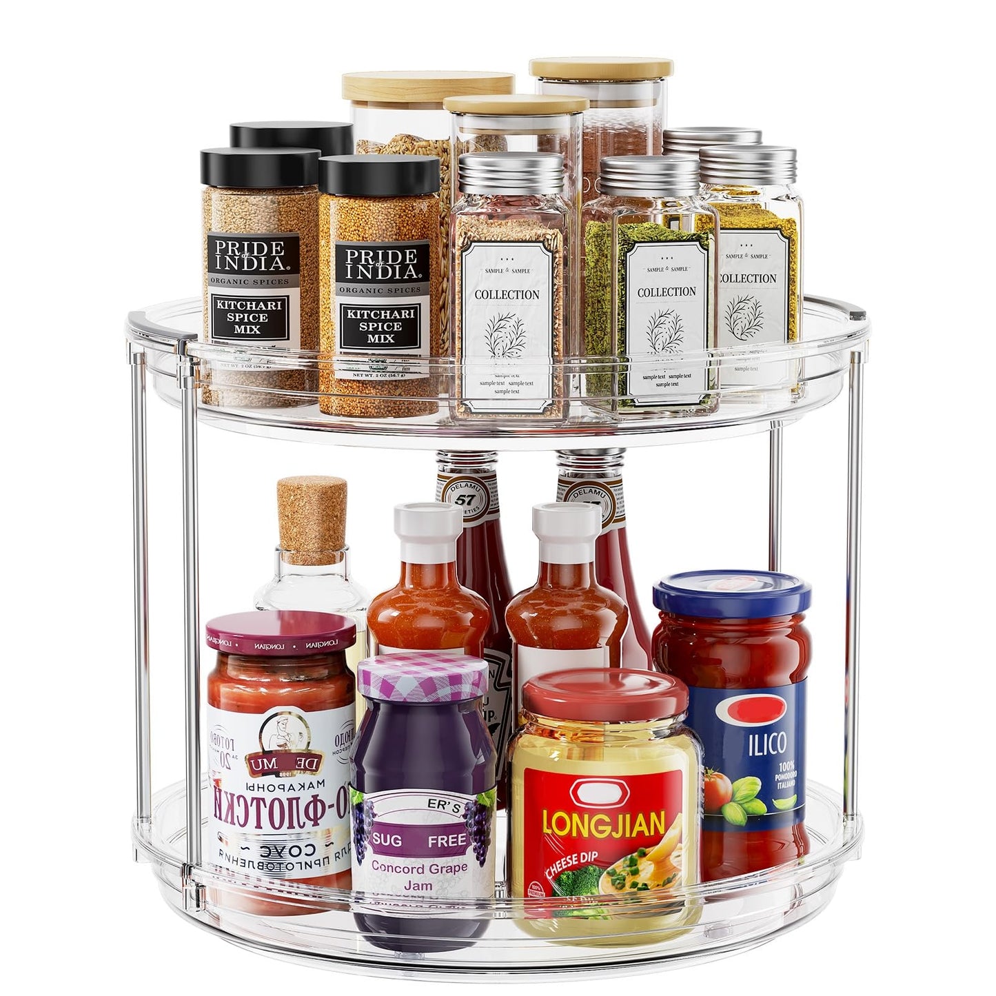 Pantasia 2 Tier Lazy Susan Turntable Organizer 9.25 inch, Rotating Spice Rack Organization for Cabinet, Bathroom, Pantry, Countertop, Kitchen, Vanity, Medicine Cabinet Organizer, Clear