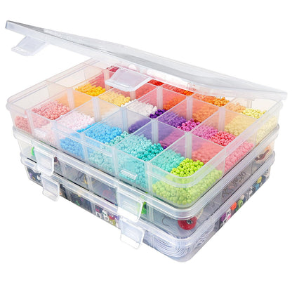 CGCG 3 Pack 7.9 x 5.8 inch Plastic Organizer Box with Adjustable Dividers 18 Grids Clear multi Compartment Storage Container Small Case for Beads Crafts Jewelry Fishing Tackles nail charm sticker