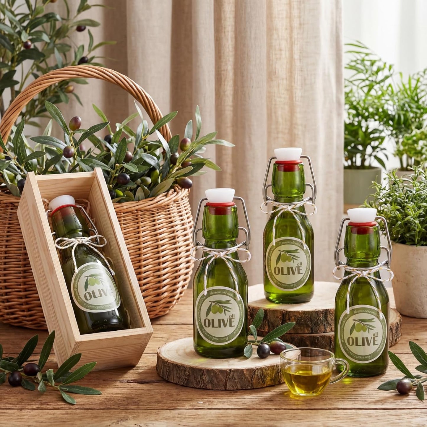 20 Pack Favors(2 oz,Olive Queekay Mini Swing Top Glass Bottles for Vanilla Extract Homemade Olive Oil Bottles with Lids