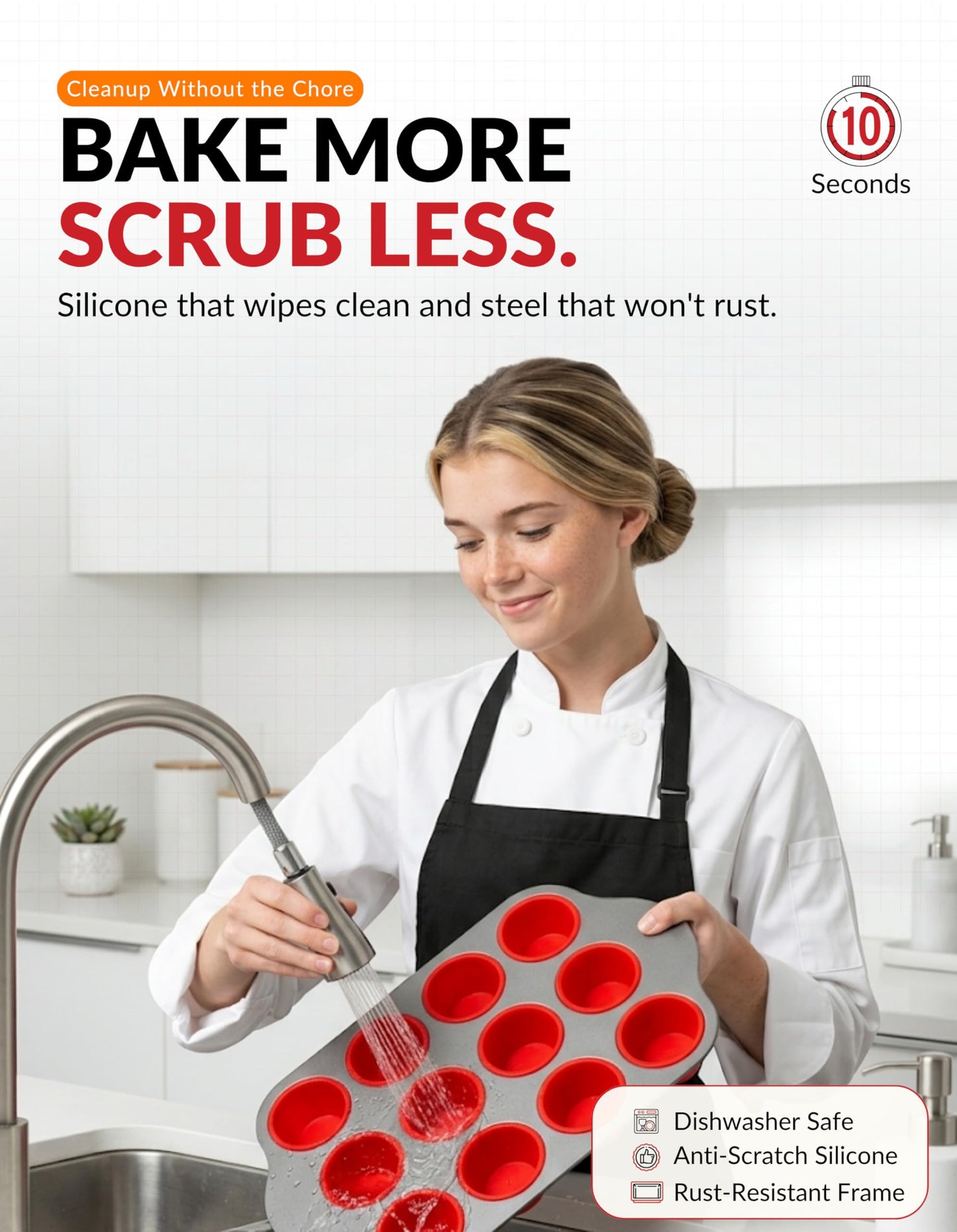 Boxiki Kitchen Non-Stick 12 Cup Silicone Muffin Pan with Steel Frame - BPA Free, Non-Toxic, Anti-Warp, Durable & Easy to Pop Silicone Muffin Tin - Perfect Cupcake Pan