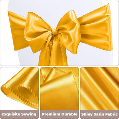 Regine Switzerland Satin Chair Sashes - 50 Pcs Gold Ribbon Bows for Weddings & Events | 7x108 Inch