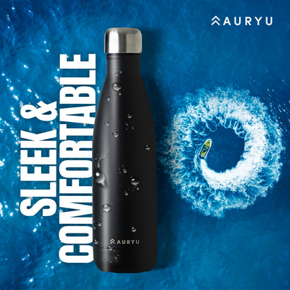 Auryu Best in Class Triple-Walled Insulated Stainless Steel Water Bottle, Keeps your Drinks Cold for up to 24 Hours and Hot for up to 12 Hours, Leak Proof, Make a Difference in the World, Black, 17oz