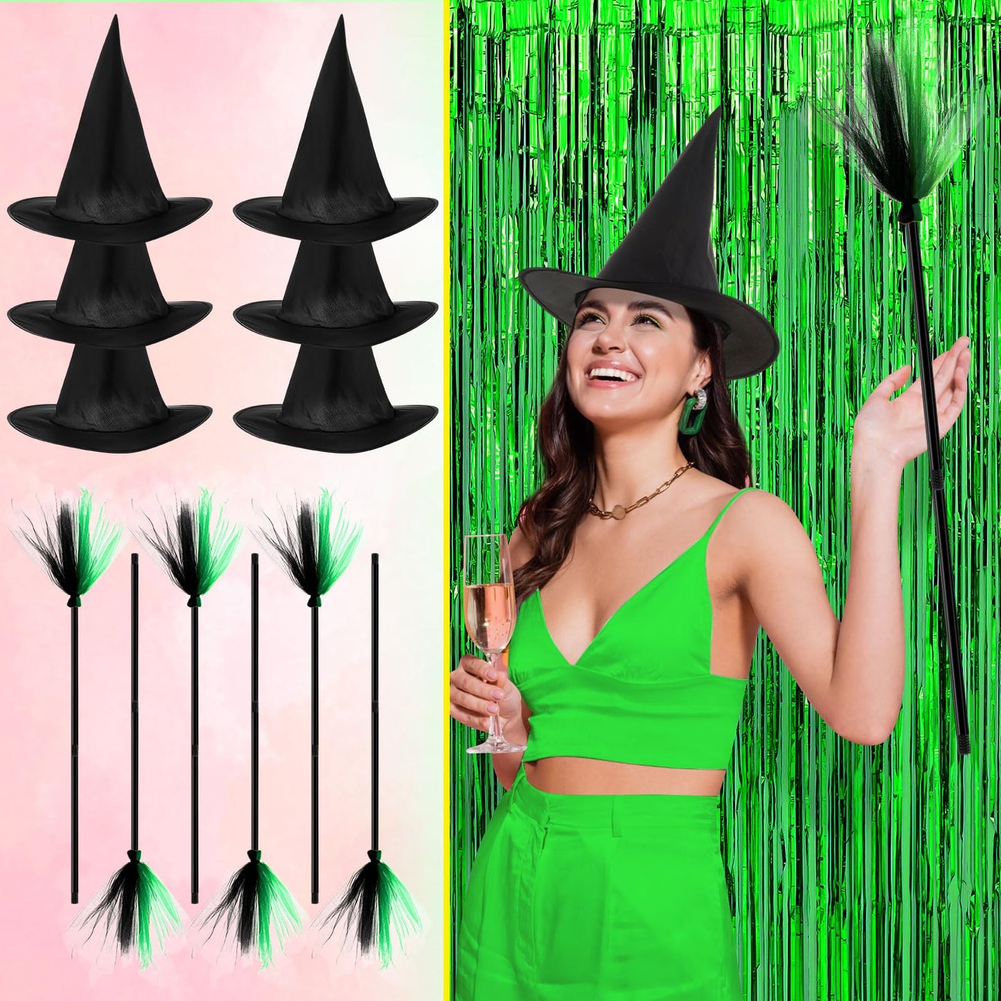 Shyyween 24 Pcs Witch Hats and Princess Crowns with Brooms and Glitter Star Wands Black Wizard Hats Decoration Costumes for Adults Princess Witch Party Supplies Gifts Birthday Dress up Cosplay