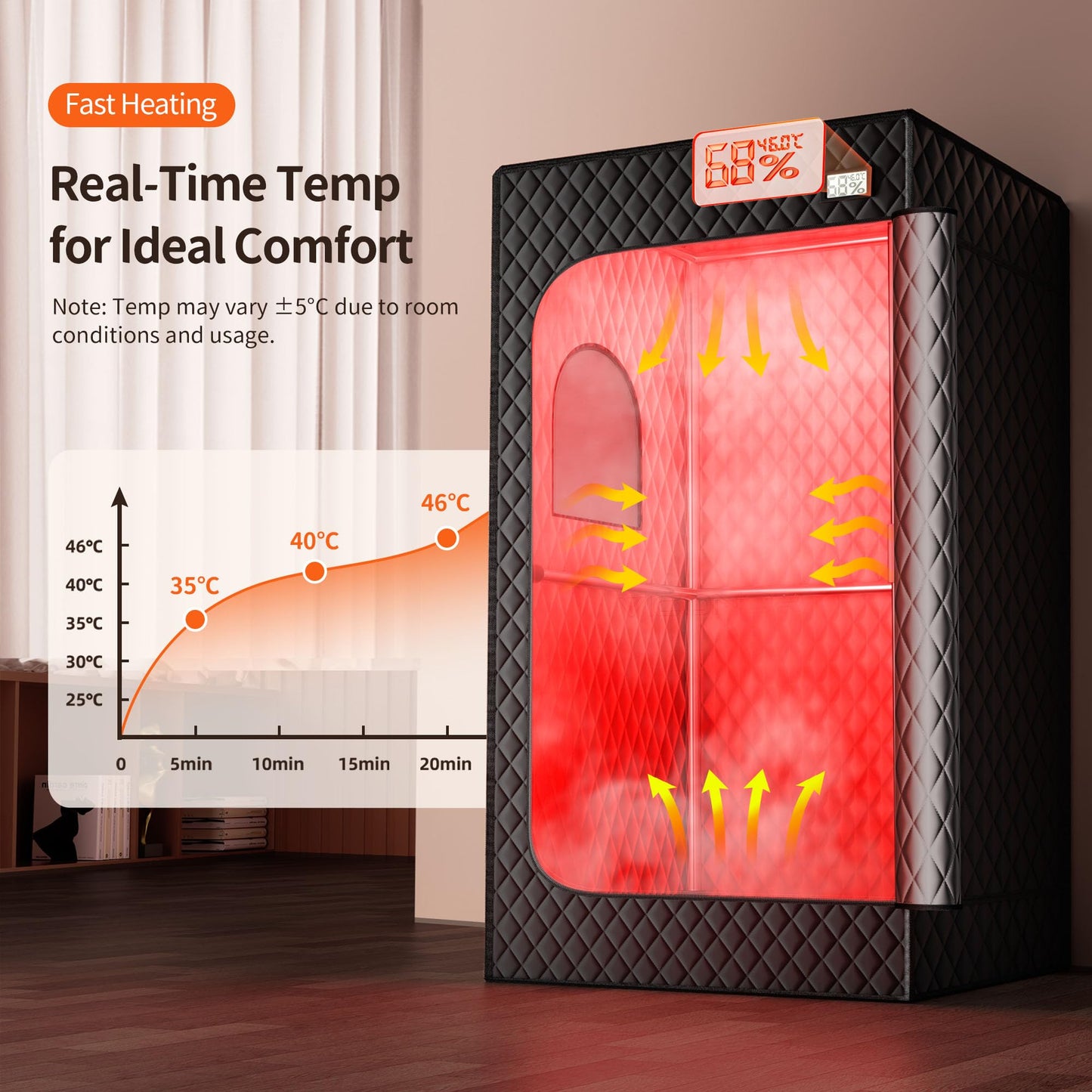 Infrared Sauna Box, Portable Steam Infrared Sauna with Red Light Therapy for Body, Sauna Tent with 660nm & 850nm Infrared Red Light Therapy Lamp, 3L/1200W Steamer, 9 Levels Heat, Timer, Folding Chair
