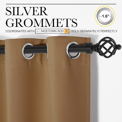 NICETOWN Blackout Curtains - Noise Reducing & Draft Blocking | 72-Inch Length, Gold Brown (2 Panels)