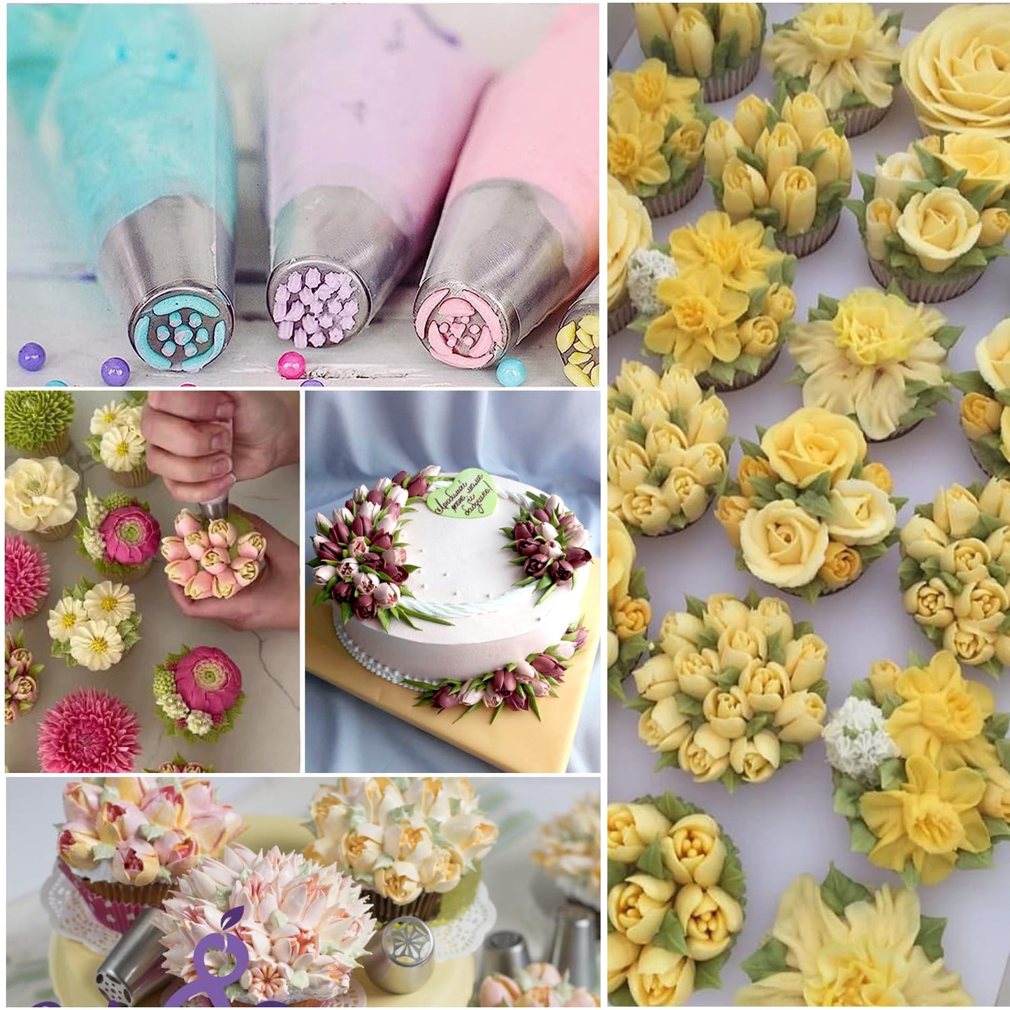 GZMAISULEE 120 PCS Piping Bags and Tips Set 14 In 100 PCS Pastry Bags Cupcake Cookie Cake Decorating Kit 12 Flower Frosting Nozzles 2 Leaf Piping Tips 2 Couplers 2 Icing Bag Ties 1 Tips Brush