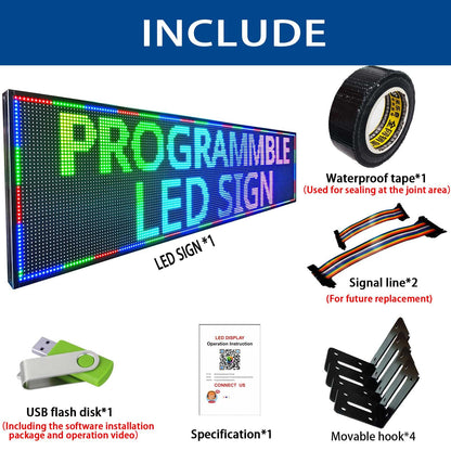 HS Programmable Scrolling Led Sign, Digital Signs Outdoor Waterproof ,Electronic Message Display Board ,Open neon Signs, Full Color High Brightness Big P10 77’’x20’’for Business Store Advertisement Public, APP control