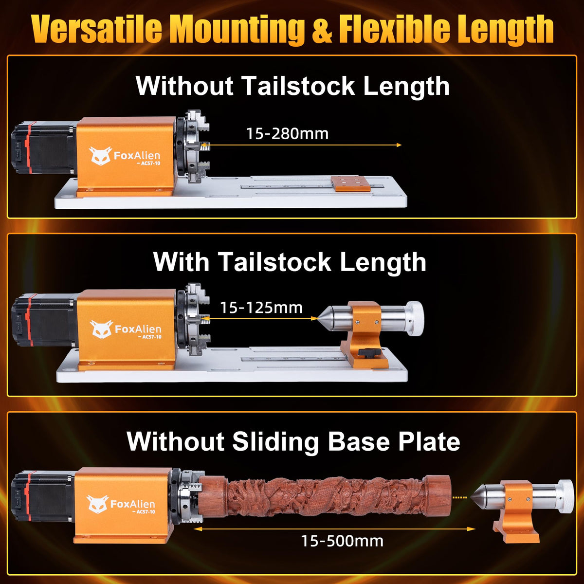 FoxAlien 4th Axis Rotary Module for Masuter 3S, XE-Ultra, XE-PRO CNC Router Machine, with NEMA23 Closed Loop Stepper 10:1 Reduction Gearbox for Cylindrical Wood Metal Engraving (AC57-10)