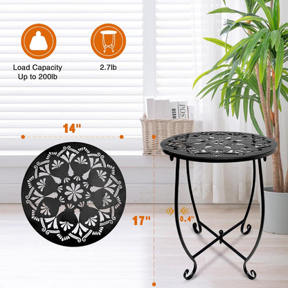 Fashion&cool 14 Inch Patio Side Tables, Weather Resistant Metal Outdoor Side Table for Halloween, Round End Table Side