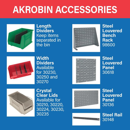 Akro-Mils 30230 AkroBins Plastic Storage Bins, Space-Saving Stackable Bins for Garage, Pantry, Craft Organization, 10.5 "L x 5.5 "W x 5"H, Blue, 12-Pack
