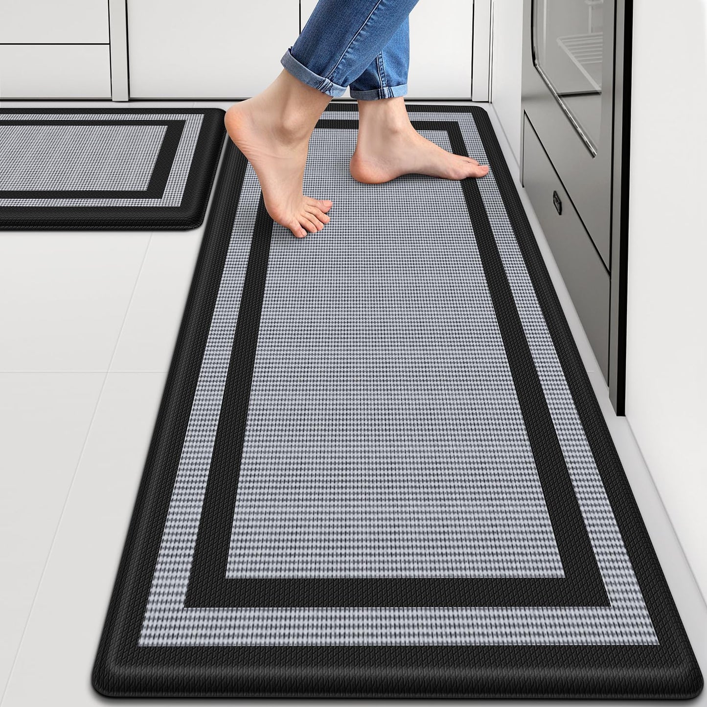 LuxStep Kitchen Mats [2 PCS] Cushioned Kitchen Rugs Anti-Fatigue Floor Comfort Mat,Non-Slip Standing Desk Mat,Waterproof Kitchen Rug Set for Kitchen,Floor,Office,Classic Black