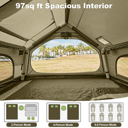 Inflatable Tents for Camping with Electric Air Pump, 6/8 Person Easy Setup Blow Up Tents for 4 Seasons Waterproof Inflatable Camping Tent with Skylight, Air House Glamping Tents for Adult