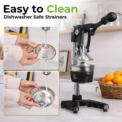 Zulay Kitchen Cast Iron Juicer - Easy-to-Clean Heavy-Duty Manual Juicer, Professional Citrus Juicer - Stainless Steel Lemon Squeezer - Manual Citrus Press & Orange Squeezer - Orange Juicer (Black)