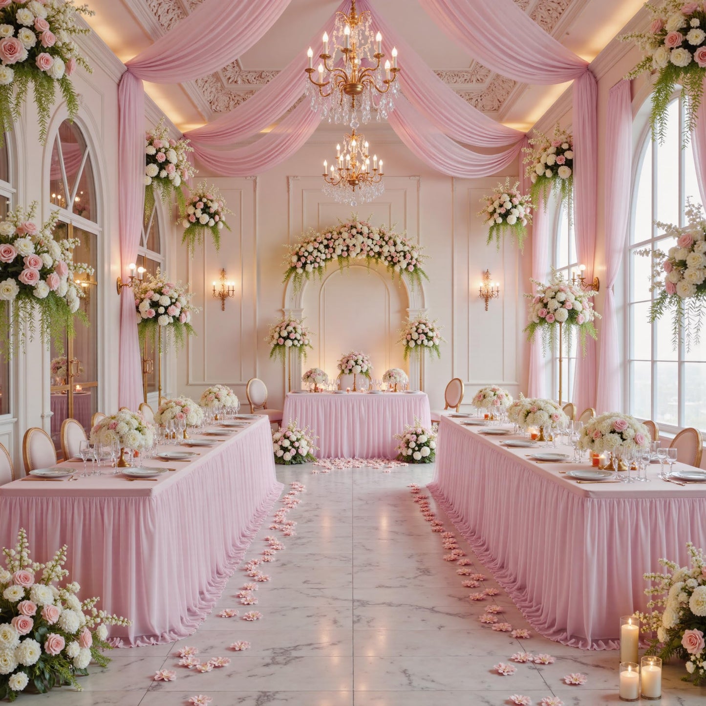 familus Pink Table Cloths 6 Foot Rectangle 2 Pack Stretch Ruffle Tulle Tablecloth Spandex Fitted Table Cover for 6 Foot Tulle Table Skirts for Party Wedding Table Cloths, Banquets