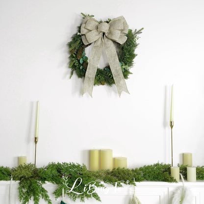 Regine Switzerland 13-Inch Burlap Wired Ribbon Bow - Rustic Christmas Tree Topper & Gift Decoration