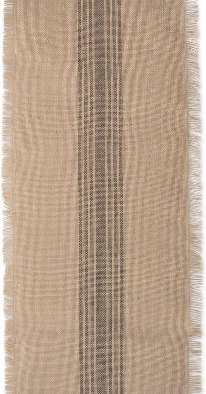 DII Jute Burlap Collection Table Runner, 14x108, Kitchen Tabletop with Middle Stripe Gray