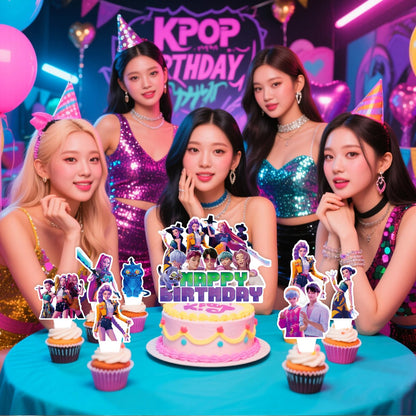 Korean Idol Demon Movie Hunters Birthday Party Decorations, 25 Piece Cake and Cupcake Toppers Set, Cartoon Animation Theme for Kids Birthday Celebrations