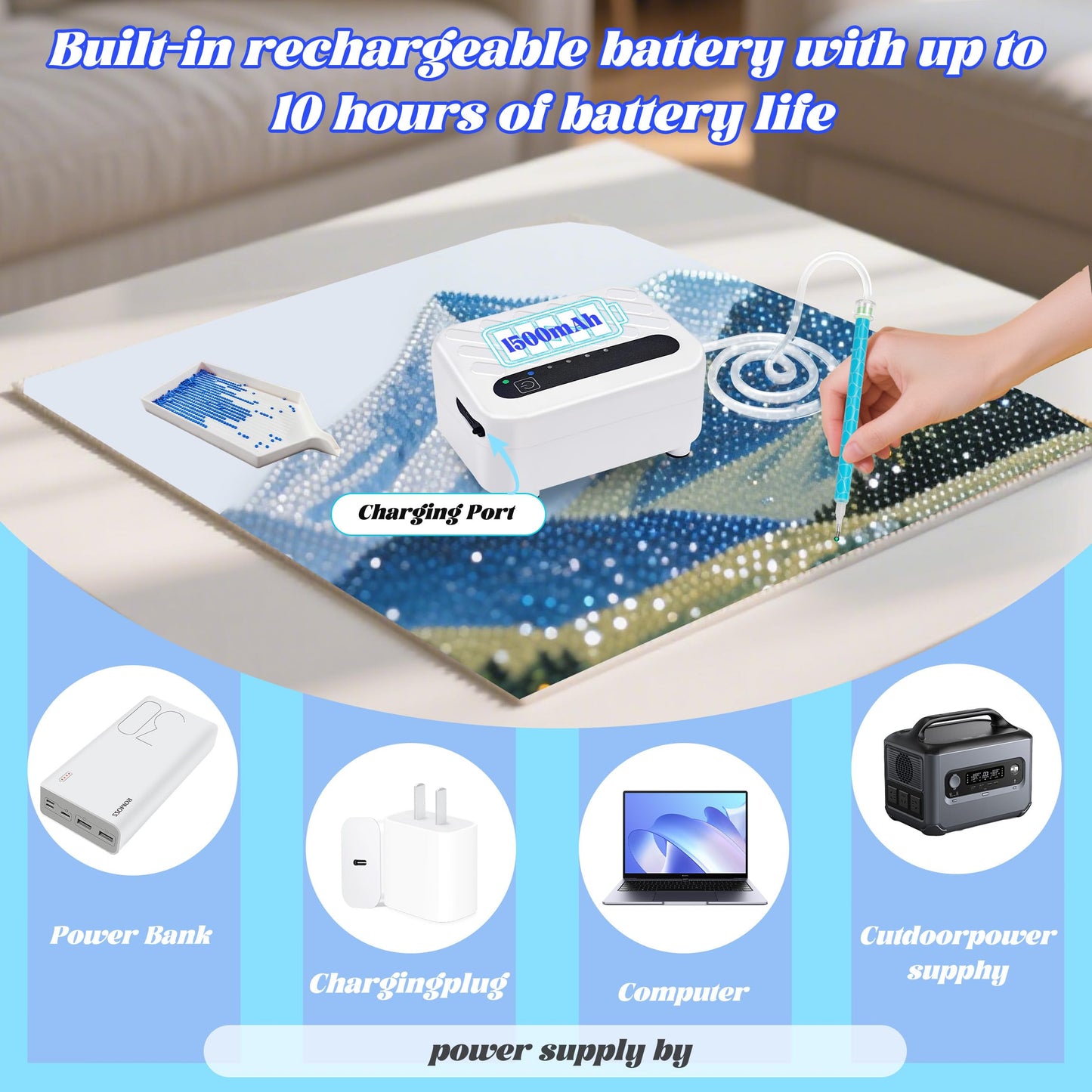 Mlife Electric Diamond Art Painting Pen, Rechargeable Vacuum Pump Diamond Pen for Diamond Painting - 3 Adjustable Suction Mode, Diamond Art Vacuum Pen Tool Kits, No Wax Needed(White)