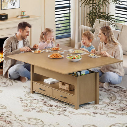 Garvee 40" Coffee Table Lift Top, Multi-Function Convertible Coffee Table with Drawers and Hidden Compartment, Converts to Dining Table for Living Room, Raw Wood