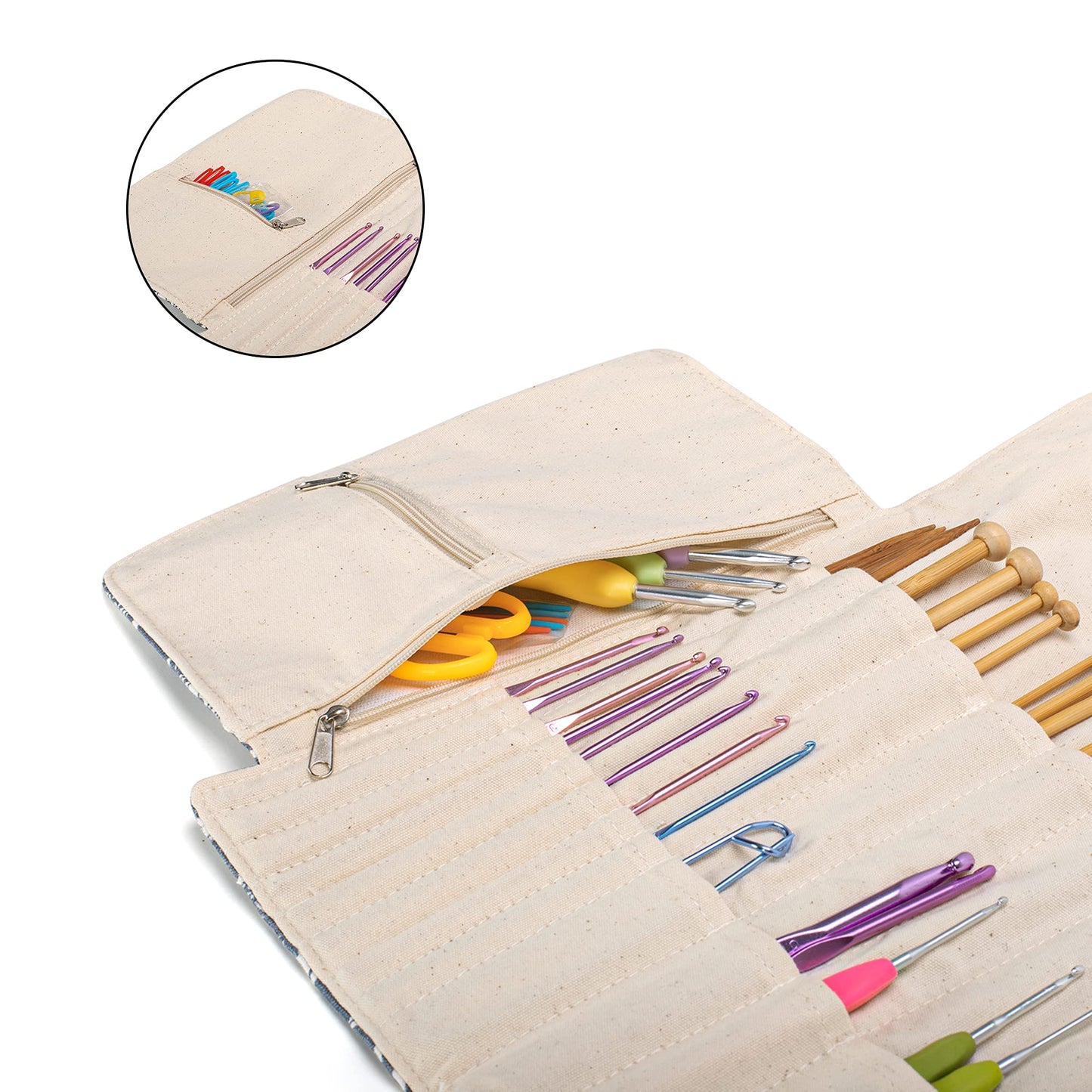 Teamoy Knitting Needles Holder Case(up to 11 Inches), Rolling Organizer for Straight and Circular Knitting Needles, Crochet Hooks and Accessories, Tree - NO Accessories Included