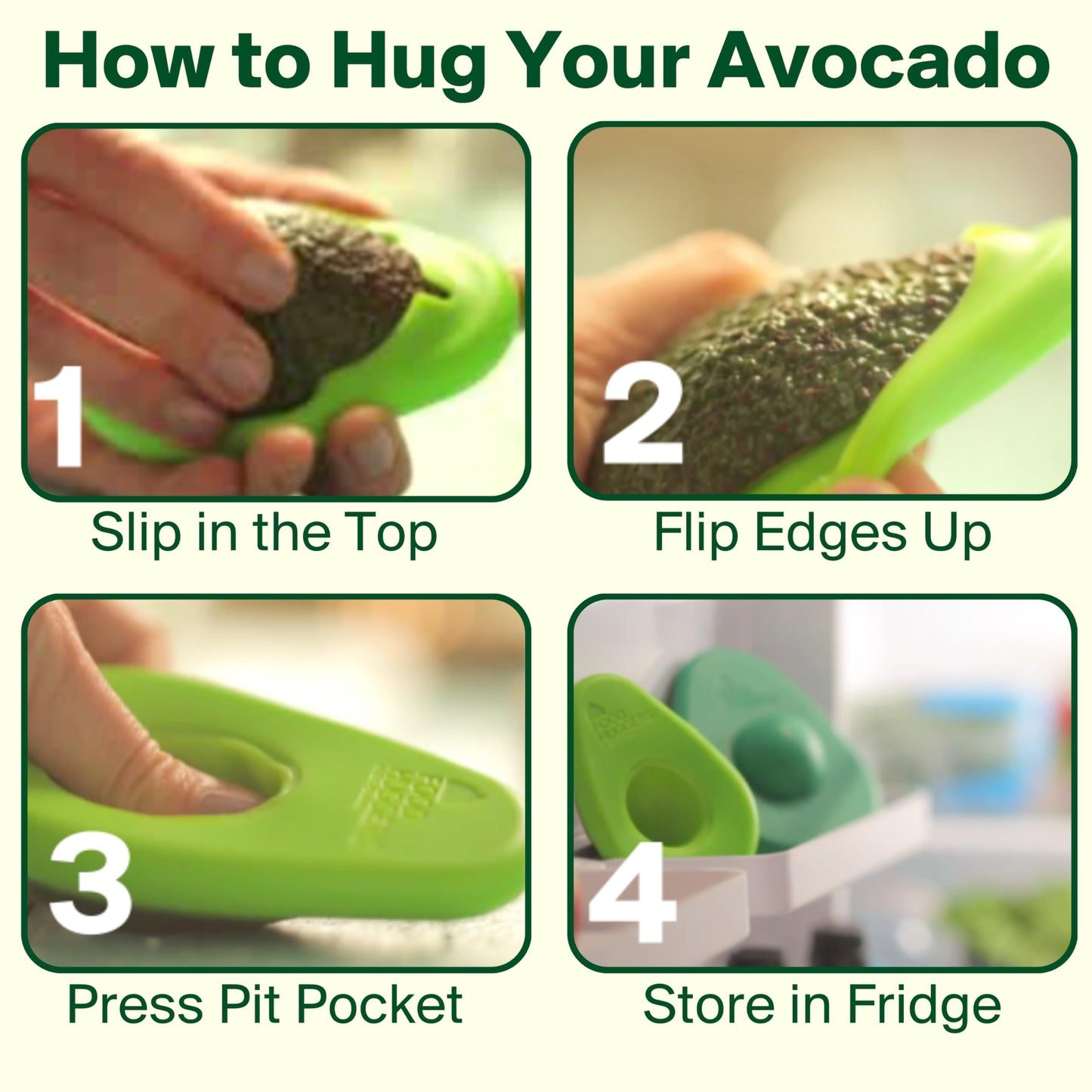 Food Huggers Avocado Huggers 2pc Silicone Reusable Avocado Savers with Pit Storage | BPA Free, Dishwasher Safe Holder | Large & Small Set