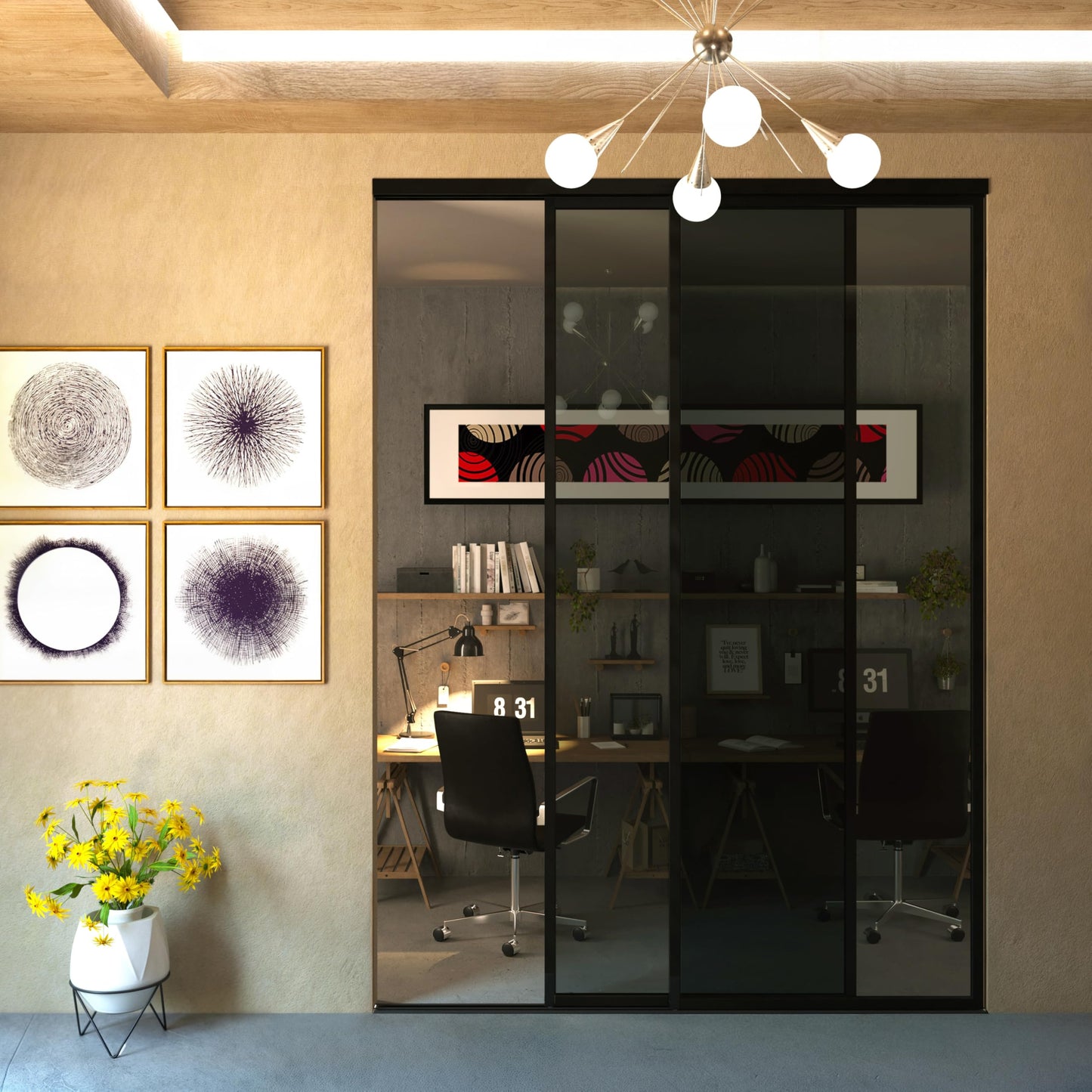 Doors55 Glass Room Divider and Sliding Glass Closet Doors - Lite Smoked Frosted Partition Wall - Wardrobe Closet Sliding Doors Lite Smoked Glass 48x96 inches