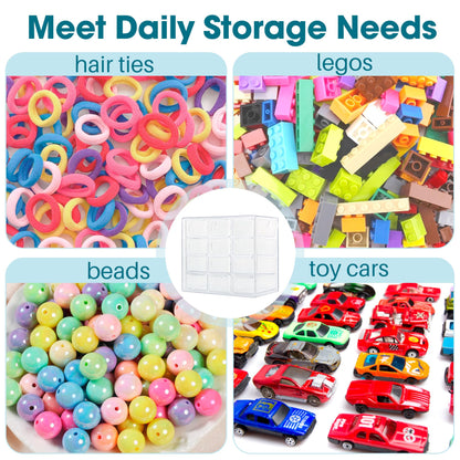 JOYMOMO Bead Storage Organizer Box with 12 Grids Clear Plastic Bead Storage Organizer (Beads Are Not Included)