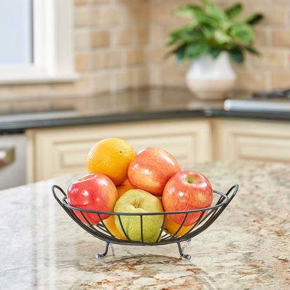 Spectrum Yumi Arched Fruit Bowl for Dining Room Table Kitchen Counter Fruit Organizer, Black Wire Fruit Basket Stand for Fresh Produce Vegetables and Bread, Sturdy Steel Open Design Home Decor