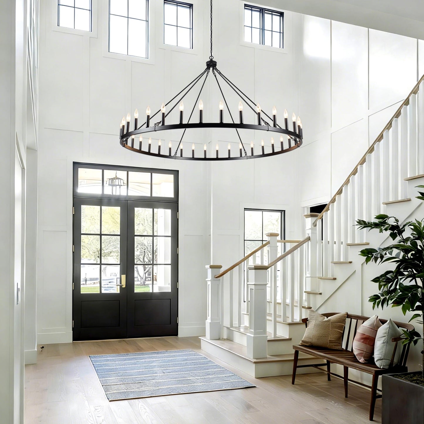 YLCHYTDZSW 60" Black Wagon Wheel Chandelier 36 Light Large Farmhouse Chandeliers for High Ceiling Hanging Modern Round Pendant Lighting Fixture for Living Room Foyer Entryway Dining Room Kitchen