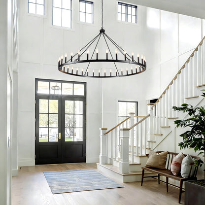 YLCHYTDZSW 60" Black Wagon Wheel Chandelier 36 Light Large Farmhouse Chandeliers for High Ceiling Hanging Modern Round Pendant Lighting Fixture for Living Room Foyer Entryway Dining Room Kitchen